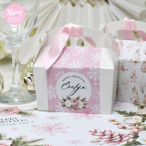 CHRISTMAS PINK SNOWFLAKE Personalised Party Box - Add matching paperie to co-ordinate your party decor - Table Settings Gift Bags Stickers