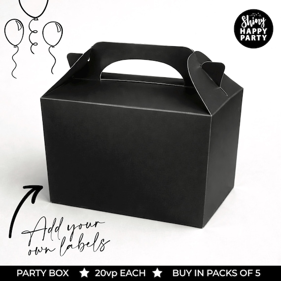 Black Gable Party Favor Boxes with Handle - Wedding, Birthday (5 Pack)