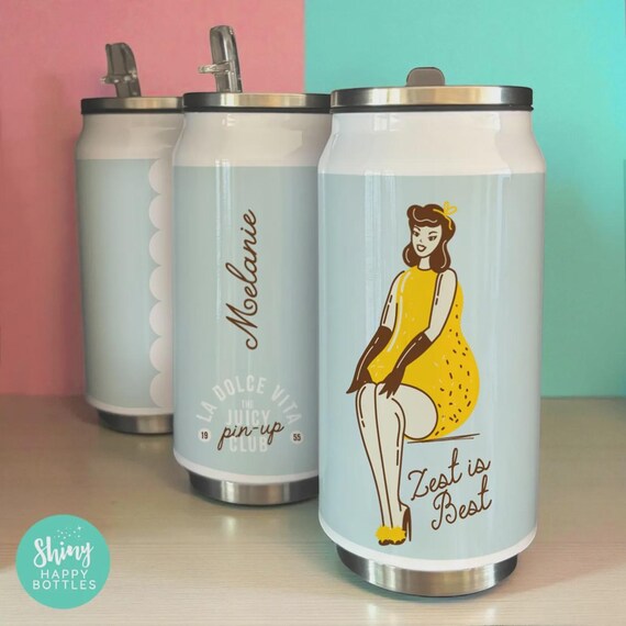 Personalised JUICY PIN-UP Club Retro Aesthetic Drink Reusable 255ml Soda Can Tumbler - Ultimate Stylish Party Favour Gift Water Bottle