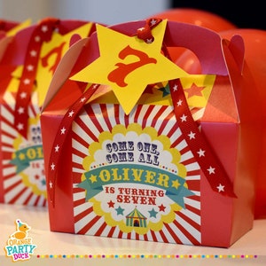 BIRTHDAY CIRCUS Personalised Party Box - Add matching paperie to co-ordinate your party decor - Table Settings Gift Bags Birthday Stickers
