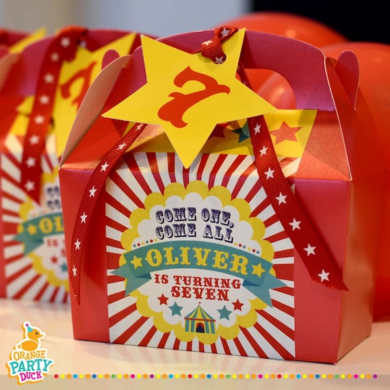 BIRTHDAY CIRCUS Personalised Party Box - Add matching paperie to co-ordinate your party decor - Table Settings Gift Bags Birthday Stickers