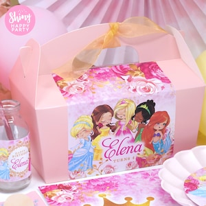 PRINCESSES Personalisierte Party-Box - Fügen Sie passendes Papier hinzu, um Ihr Partydekor zu koordinieren - Tischeinstellungen-Geschenkbeutel-Geburtstagsaufkleber