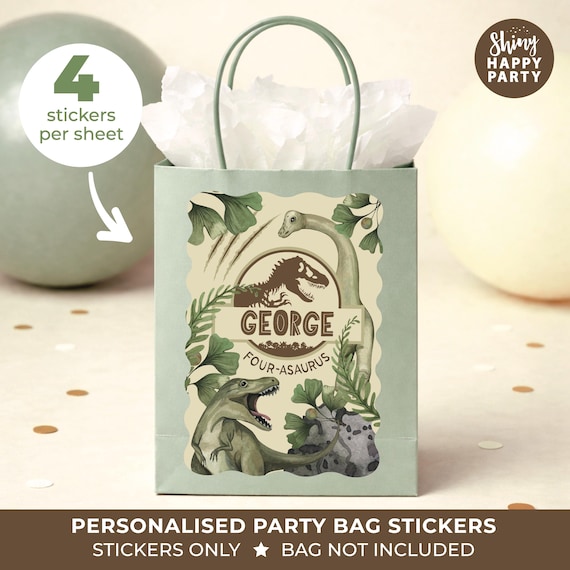 Personalised Dinosaur Birthday Party Stickers - Sage Green Dino Labels