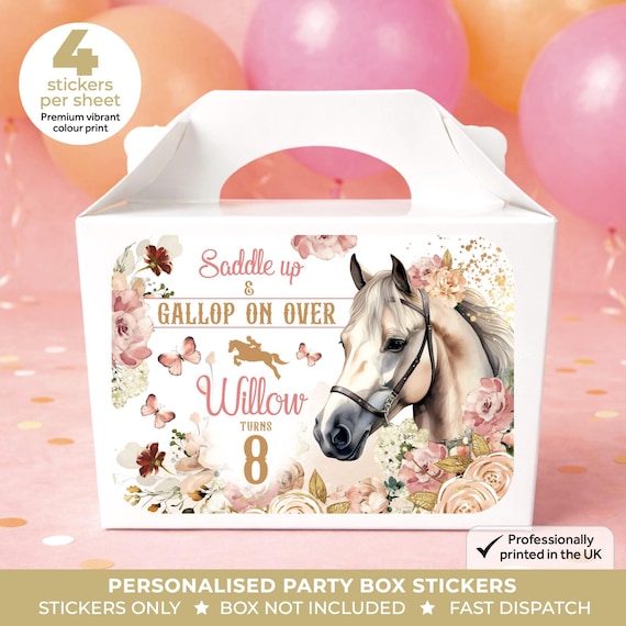 Personalised Western Horse Birthday Party Stickers - Floral Pony Labels
