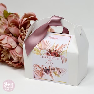 ROSE PALM Personalised Wedding Favor Box, Cake, Sweets, Gift Boxes. Matching Table Decor & Paperie available.