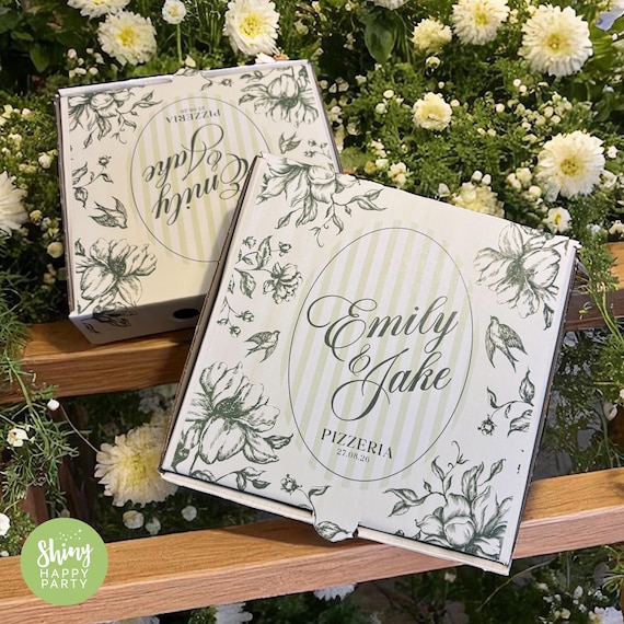Personalised Wedding Pizza Box –  7" Treat & Graze Box Elegant floral Pizzeria Favour Boxes Unique Wedding Reception Late-Night Food Station