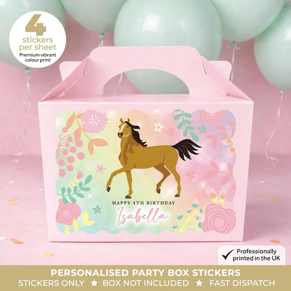 Personalised Horse Birthday Party Stickers - Floral Pony Labels