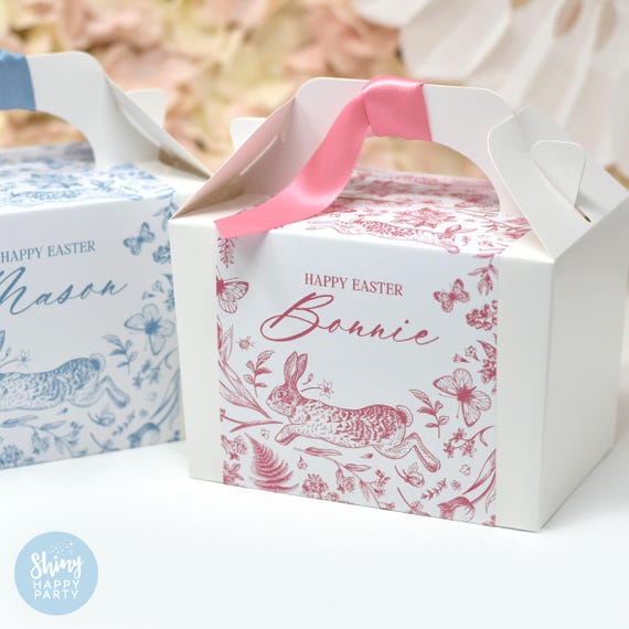 EASTER Vintage Bunny Personalised Party Box - Add matching paperie co-ordinate party decor Table Settings Gift Bags Birthday Pizza Activity