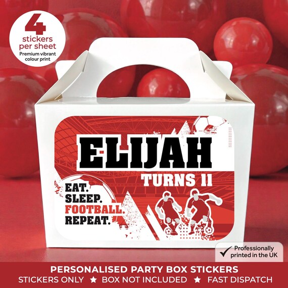Personalised FOOTBALL Birthday Party Stickers - Red Soccer Labels