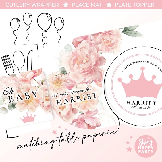 BABY SHOWER Crown Personalised Party Box - Add matching paperie to co-ordinate your party decor - Table Settings Gift Bags Birthday Stickers