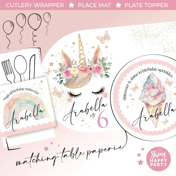UNICORN SPRINKLES Personalised Party Box - Add matching paperie co-ordinate your party decor - Table Settings Gift Bags Birthday Stickers