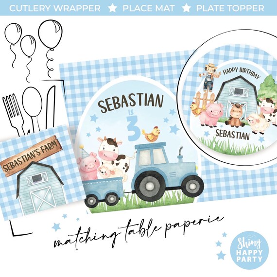BLUE FARM BARN Personalised Party Box - Add matching paperie co-ordinate your party decor - Table Settings Gift Bags Birthday Stickers