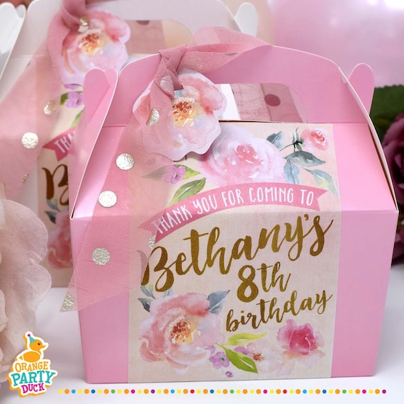 FLOWER PETALS Personalised Party Box - Add matching paperie to co-ordinate your party decor - Table Settings Gift Bags Birthday Stickers