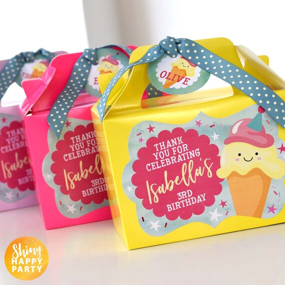 ICE CREAM PARTY Personalised Party Box - Add matching paperie to co-ordinate your party decor - Table Settings Gift Bags Birthday Stickers