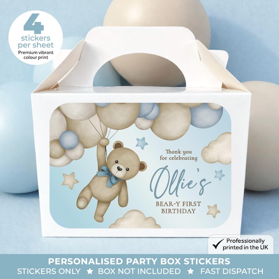 Personalised Blue Bear Birthday Party Stickers - Teddy Bear-y Labels
