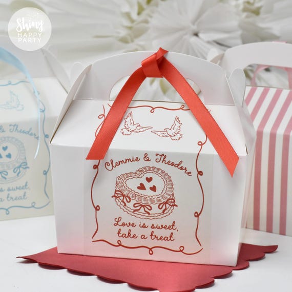 WEDDING CAKE Sweet Treat Personalised Wedding Favor Box, Sweets, Gift Boxes. Matching Table Decor & Paperie available.