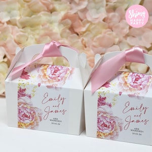 PINK ROSE WEDDING Personalised Wedding Favor Box, Cake, Sweets, Gift Boxes. Matching Table Decor & Paperie available.