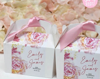 PINK ROSE WEDDING Personalised Wedding Favor Box, Cake, Sweets, Gift Boxes. Matching Table Decor & Paperie available.