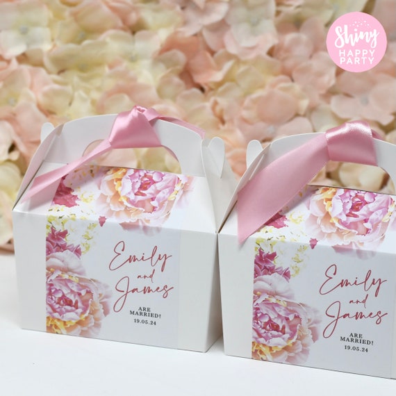 PINK ROSE WEDDING Personalised Wedding Favor Box, Cake, Sweets, Gift Boxes. Matching Table Decor & Paperie available.