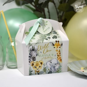 Caja de fiesta personalizada JUNGLE BABIES: agrega papel a juego para coordinar la decoración de tu fiesta - Configuración de mesa Bolsas de regalo Pegatinas de cumpleaños