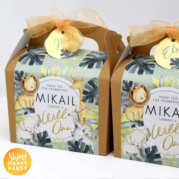 GREEN JUNGLE KRAFT Personalised Party Box - Add matching paperie to co-ordinate your party decor - Table Setting Gift Bags Birthday Stickers