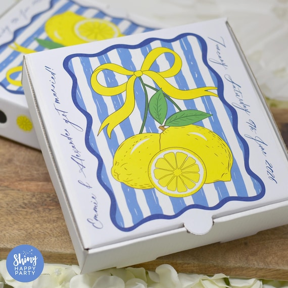 Personalised LEMON AMALFI CITRUS 7" Pizza Box – Sweet & Savoury Grazing for Weddings, Birthdays, Parties, Celebrations – Treat Your Guests!