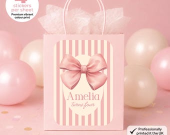 Personalised Pink Bow Coquette Birthday Party Bag Box Stickers - Bows Labels