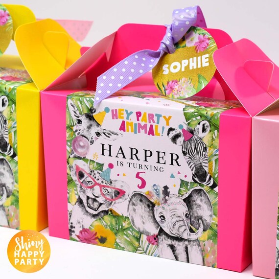 PARTY ANIMALS Personalised Party Box - Add matching paperie to co-ordinate your party decor - Table Settings Gift Bags Birthday Stickers