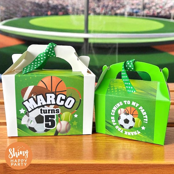 SPORTS Party Box & Stationery- Personalised Placemats, Plate Toppers, Bottle Wrappers, Stickers - Kid's Birthday Decorations - Gift Snack