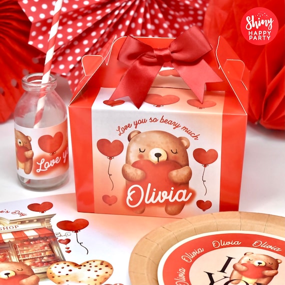 VALENTINE HEARTS Personalised Party Box - Add matching paperie to co-ordinate your party decor - Table Settings Gift Bags Birthday Stickers