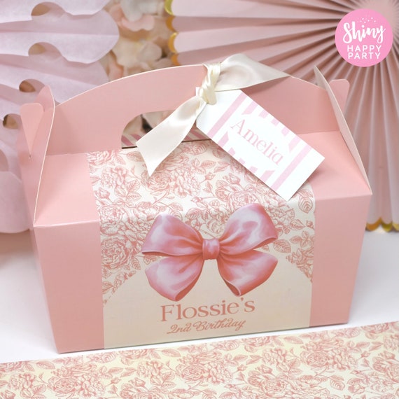 BOWS & ROSES Personalised Party Box - Add matching paperie to co-ordinate your party decor - Table Settings Gift Bags Birthday Stickers