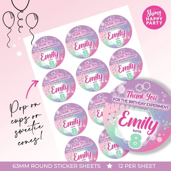 PINK SCIENCE Chemistry Personalised Party Box - Add matching paperie co-ordinate your decor - Table Settings Gift Bags Birthday Stickers