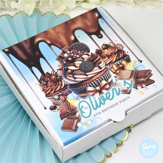 CHOCOLATE BAKING Pizza Box Personalised 7" Party Box Small Pizza. Graze Box. Sweets, Treats, Nibbles, Gifts. Add Bottle Wrappers to match.