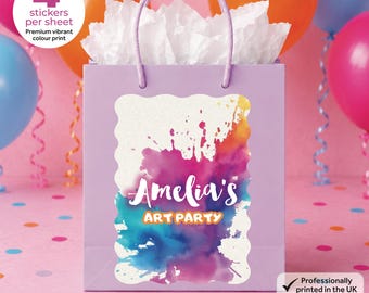 Personalised Art Splat Party Birthday Party Bag Box Stickers - Paint Crafts Labels