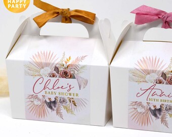 Personalised Mini Pink Natural Fern Box Birthday Celebration Party Gift Baby Shower Wedding Favor Bag Box Sweet Cake