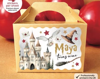 Personalised Magical Wizard Birthday Party Bag Box Stickers - Castle Spells Theme Labels