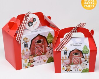 Personalised Red Pink Cute Farm Animals Box Wedding Birthday Celebration Party Gift Favor Bag Box Food Treat Sweet Cake