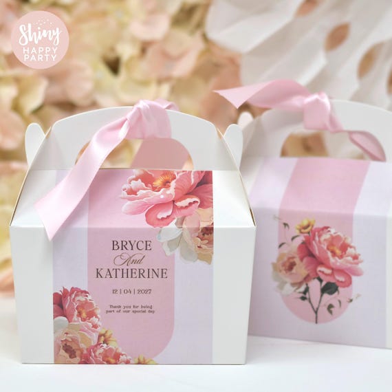 WEDDING PINK ROSE Personalised Wedding Favor Box, Cake, Sweets, Gift Boxes. Matching Table Decor & Paperie available.