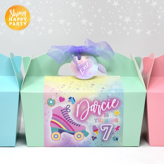 ROLLER SKATE Personalised Party Box - Add matching paperie to co-ordinate your party decor - Table Settings Gift Bags Birthday Stickers