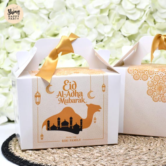 EID Al Adha Mubarak FESTIVAL Personalised Party Box - Favor Box, Cake, Sweets, Gift Boxes. Matching Table Decor & Paperie available