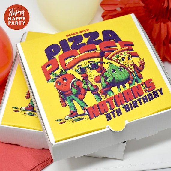 PIZZA POSSE BOX Personalised 7" Party Box. Small Pizza. Graze Box. Sweets, Treats, Nibbles, Gifts. Add Bottle Wrappers to match.
