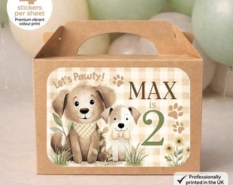 Personalised Puppy Neutral Dog Birthday Bag Box Stickers - Dog Party Labels