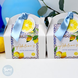 Caja de fiesta personalizada AMALFI LEMON: agregue papel a juego para coordinar la decoración de su fiesta - Configuración de mesa Bolsas de regalo Recuerdos Pegatinas