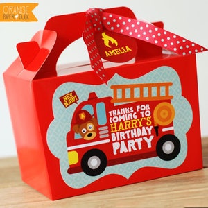 FIRE ENGINE Personalised Party Box - Add matching paperie to co-ordinate your party decor - Table Settings Gift Bags Birthday Stickers