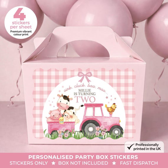 Personalised Pink Farm Birthday Party Stickers - Girls Farmyard Theme Labels