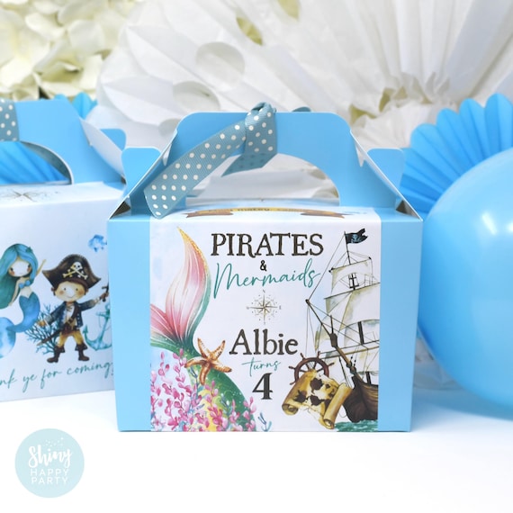 MERMAID PIRATE Under Sea Personalised Party Box - Add matching paperie co-ordinate party decor - Table Settings Gift Bags Birthday Stickers