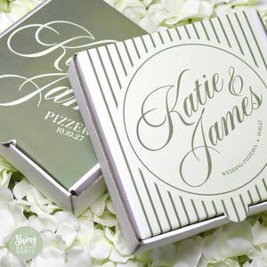 Sage Green Personalised Wedding Pizza Box - 7&quot;  Minimalist Elegant Favour for Guests Grazing Treats Gifts - Sophistication in Every Slice