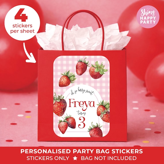 Personalised Strawberry Birthday Party Stickers - Sweet Berry Labels