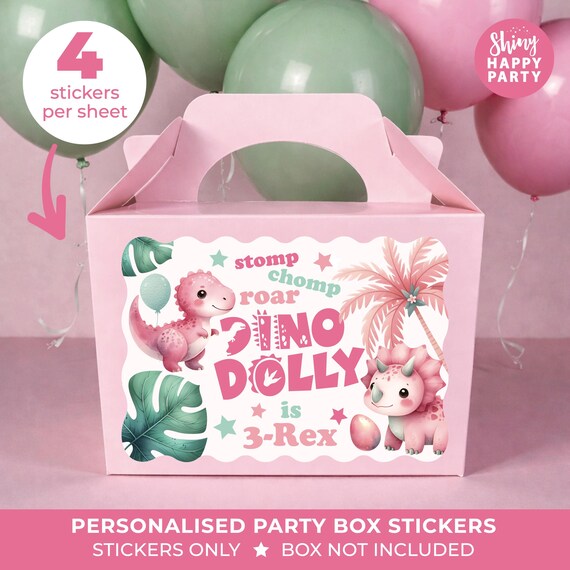 Personalised Pink Dinosaur Birthday Stickers - Baby Dino Labels