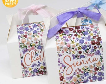 Personalised Mini Flower Petal Lilac Pink Floral White Box Wedding Birthday Hen Celebration Party Gift Favor Bag Box Treat Sweet Cake